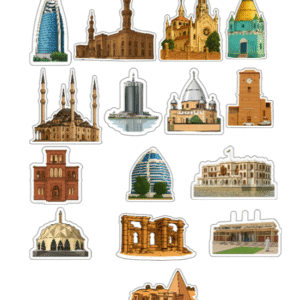 Sudanese Building Sticker sheet showing all buildings on a A4 sheet