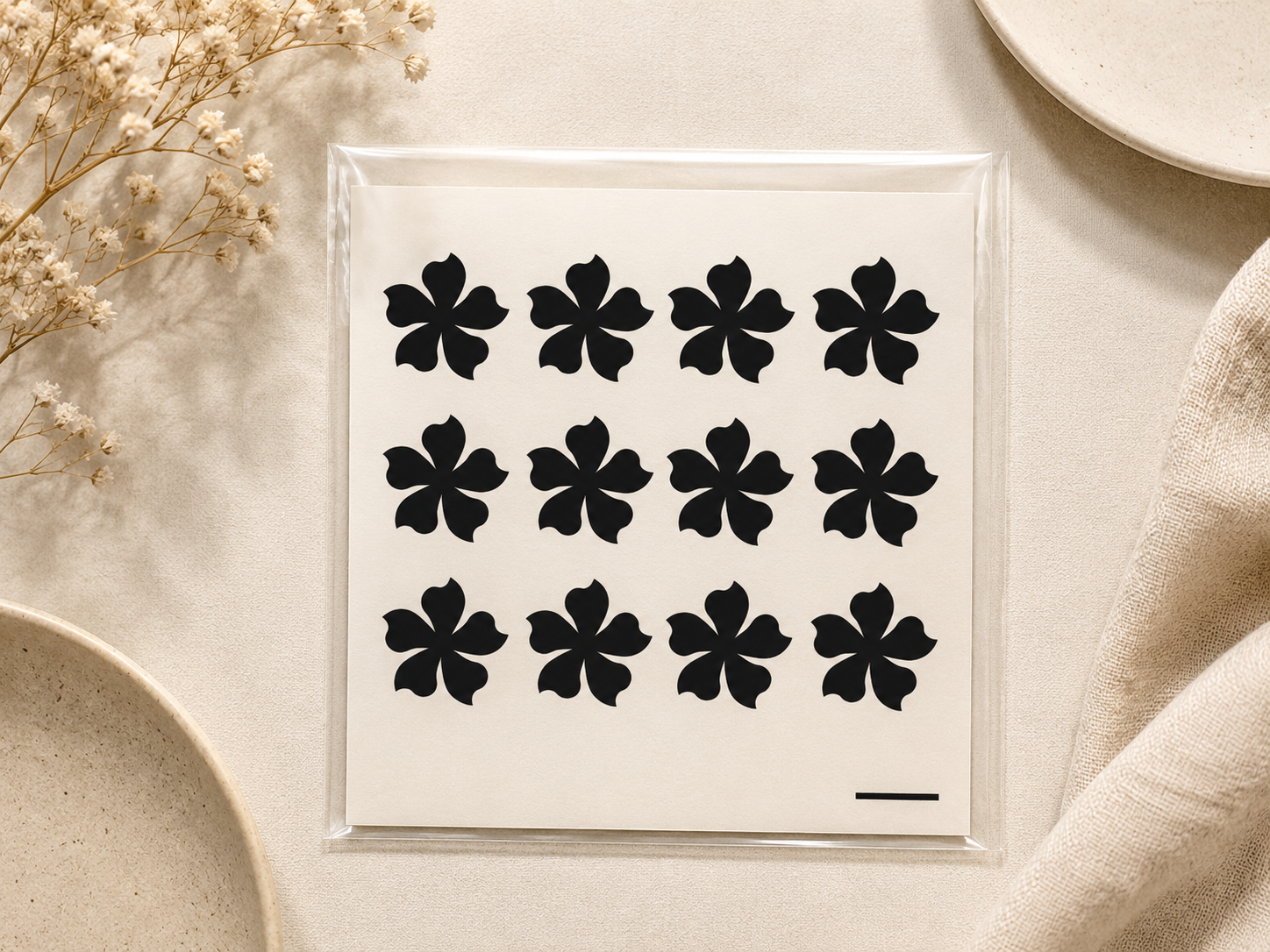 Black petal flower temporary henna tattoo designs on 4x6 sheet